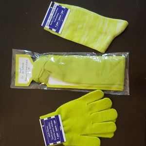 Neon Party Scarf Gloves socks set lime color